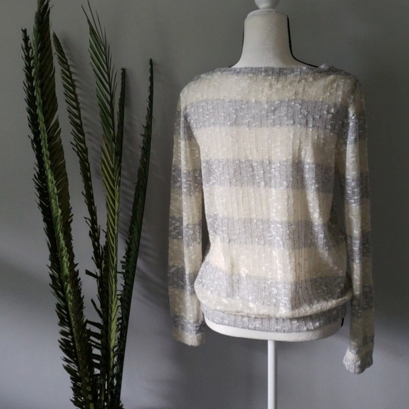 First Feeling textured gray and cream striped sweater - Picture 2 of 3